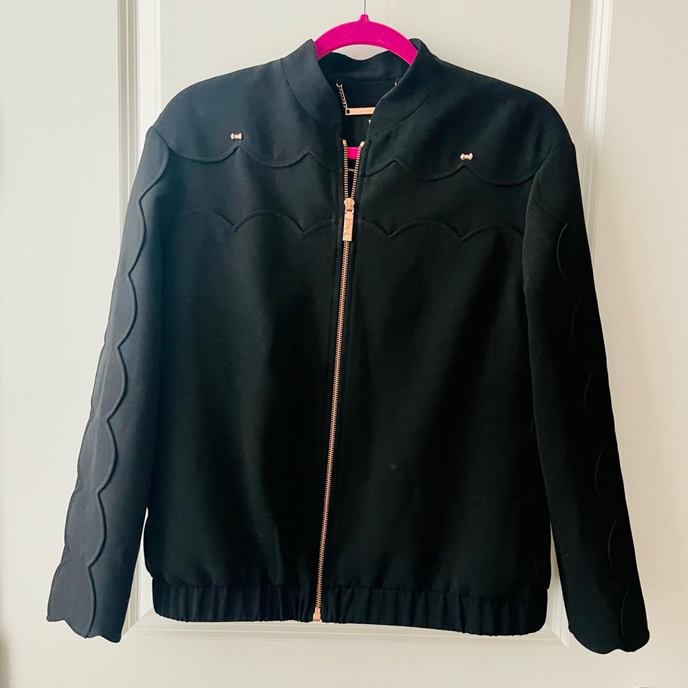 Ted Baker Women’s Black Scallop-Trimmed Bomber Jacket